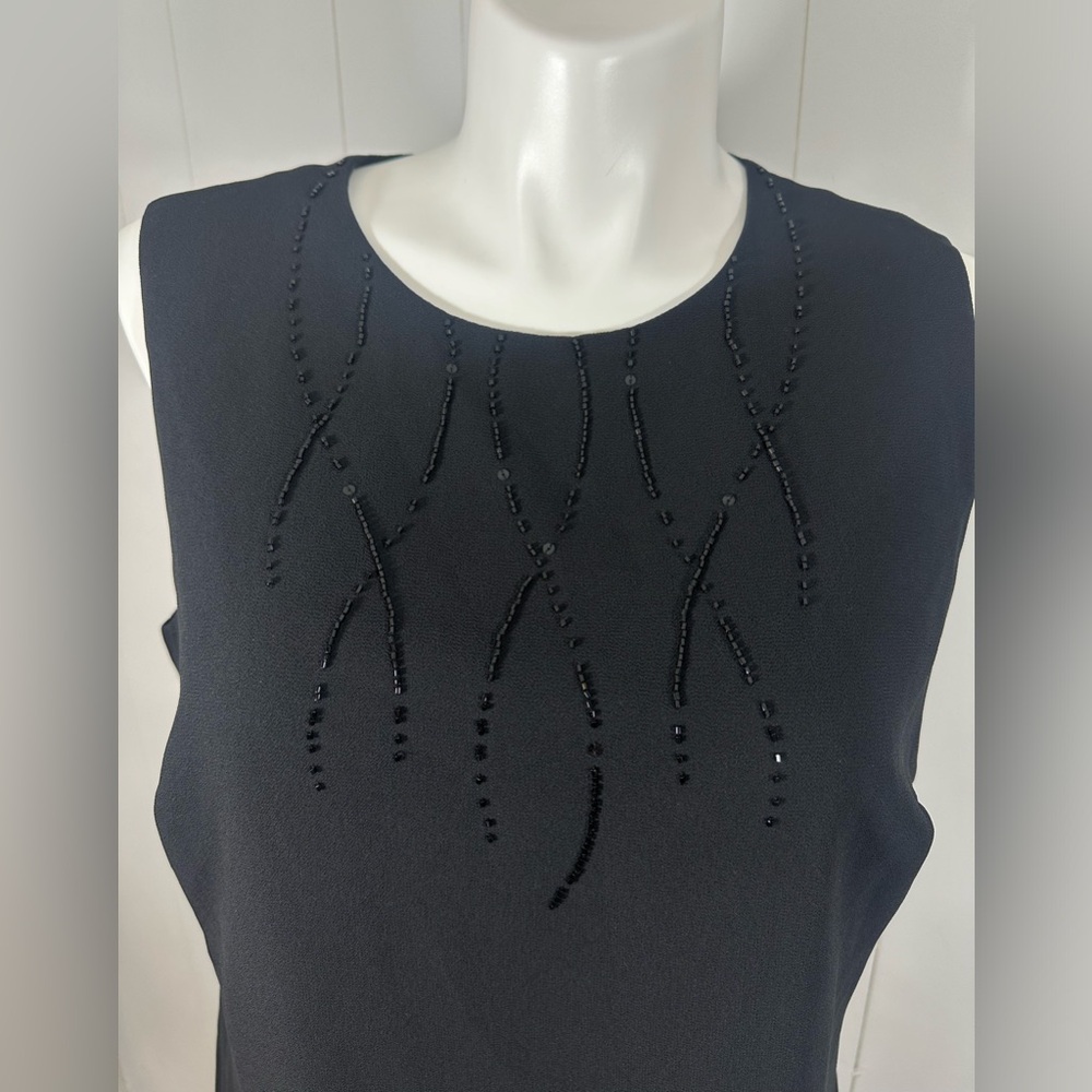 Adrianna Papell 1X Top Black Sleeveless Beaded Round Neck Lined Blouse Chiffon - Picture 2 of 9